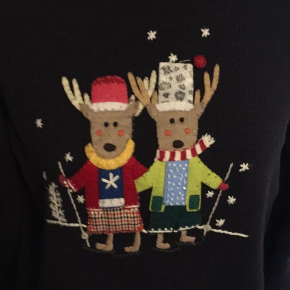 Navy Reindeer sweater by Christopher and Banks. - Picture 2 of 7